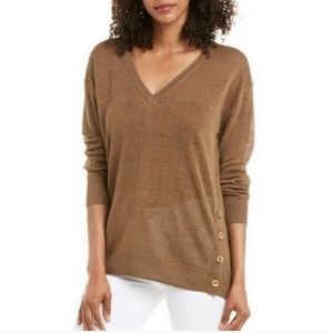 J. Crew linen side button V neck sweater top